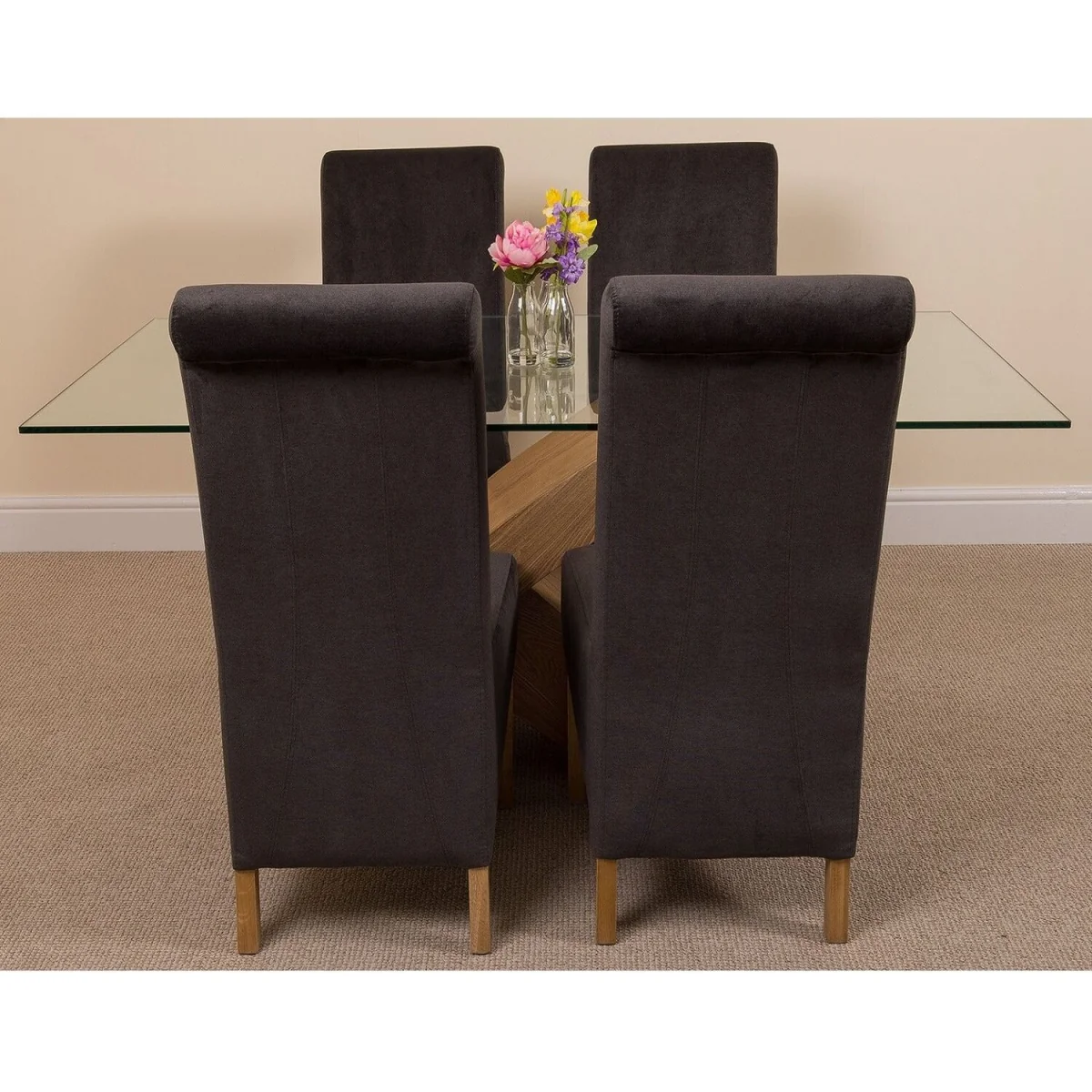 Valencia 160 cm x 90 cm Glass Dining Table and 4 Chairs Dining Set with Montana Black Fabric Chairs - Black – image 15