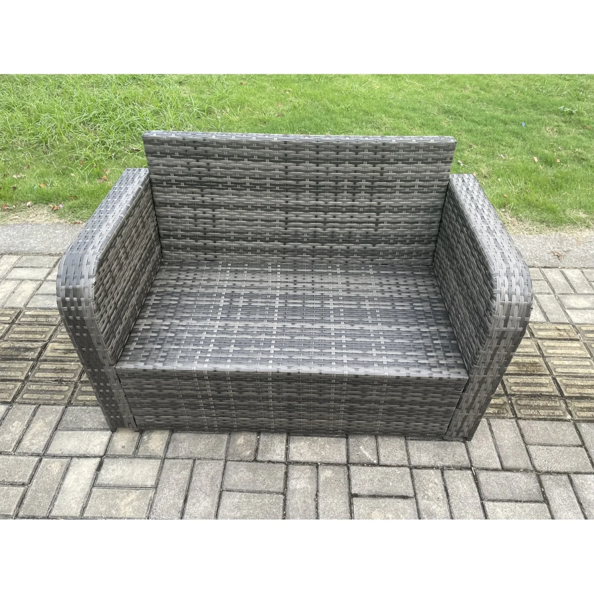 Fimous Rattan Loveseat Dining Set with 2 Footstools - Dark Grey – image 5