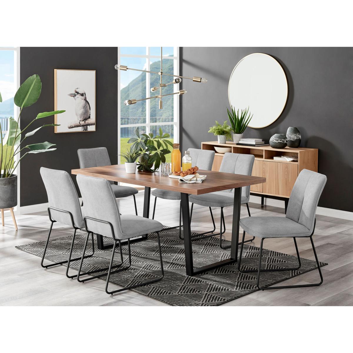 Kylo Brown Wood Effect Dining Table  6 Halle Chairs - Light Grey – image 12