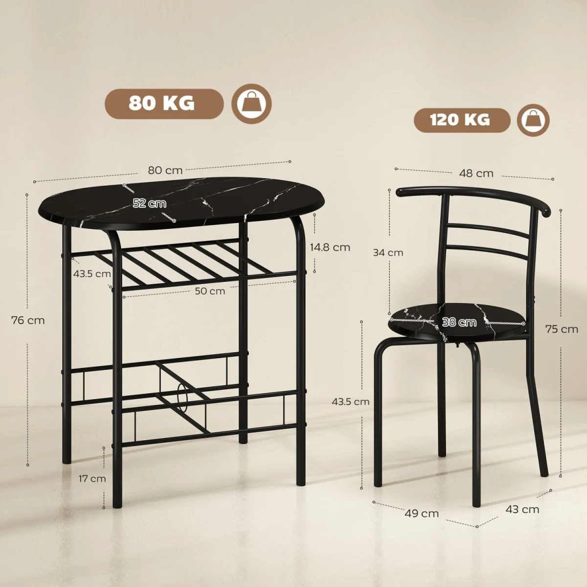 Tolo Black Compact 3-Piece Dining Table and Chair Set – image 5
