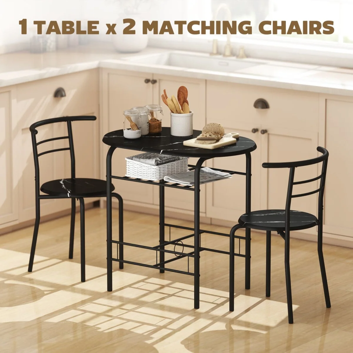 Tolo Black Compact 3-Piece Dining Table and Chair Set – image 6