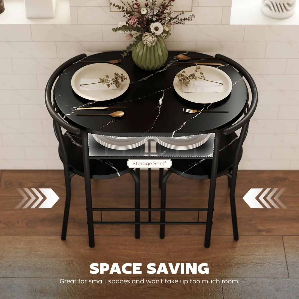 Tolo Black Compact 3-Piece Dining Table and Chair Set – image 7