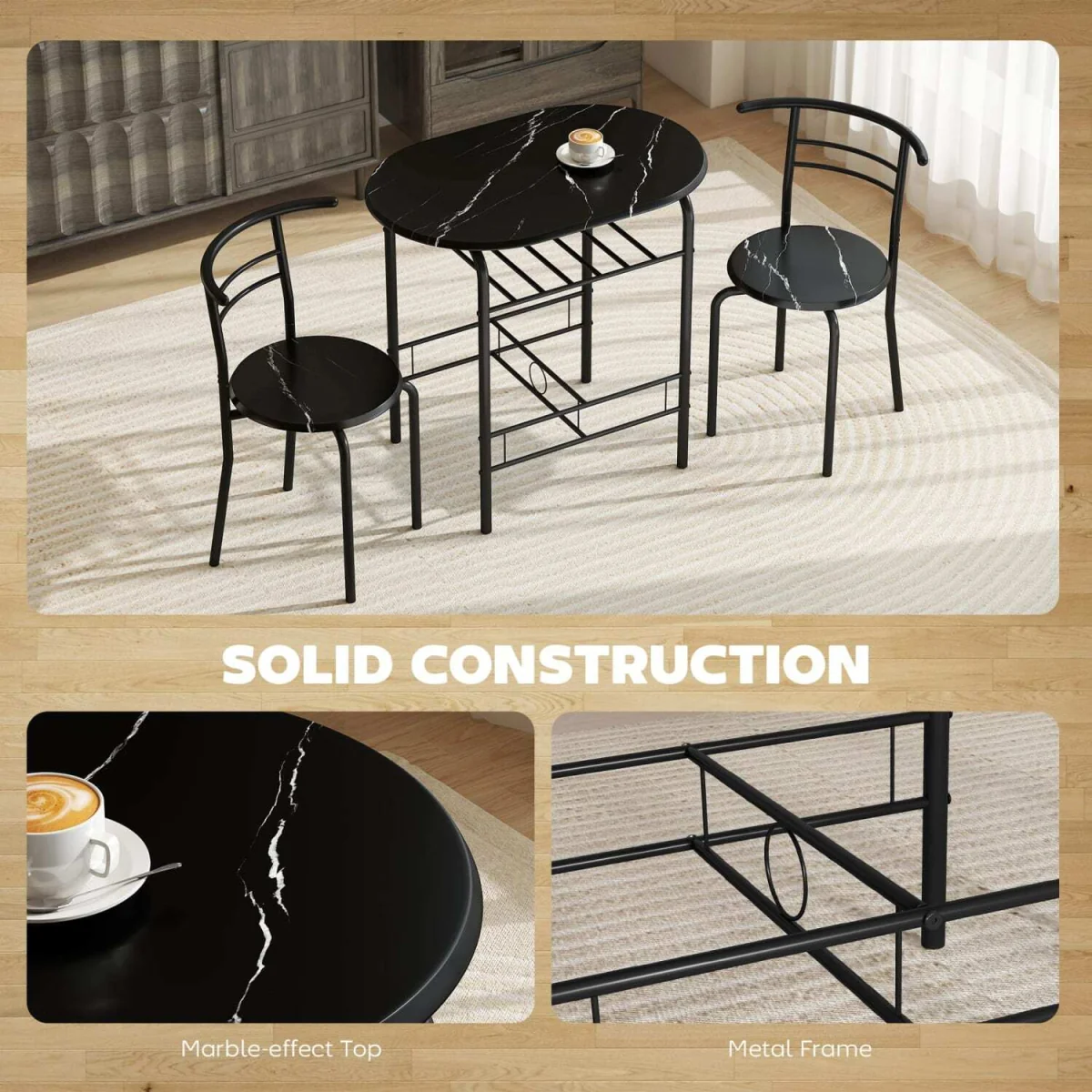 Tolo Black Compact 3-Piece Dining Table and Chair Set – image 8