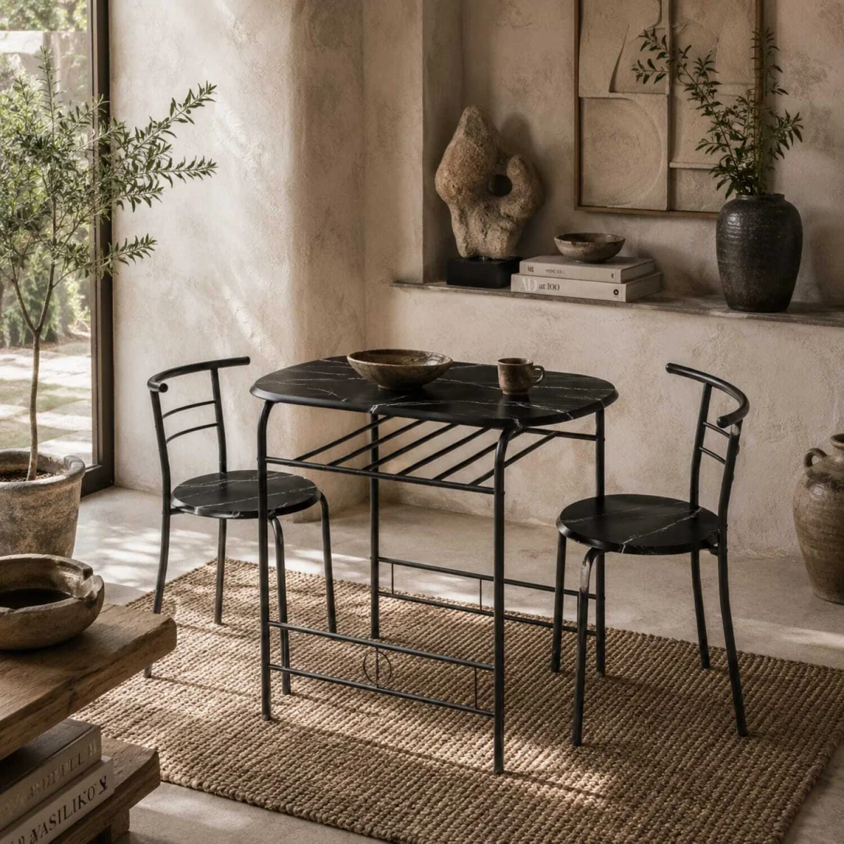 Tolo Black Compact 3-Piece Dining Table and Chair Set – image 1