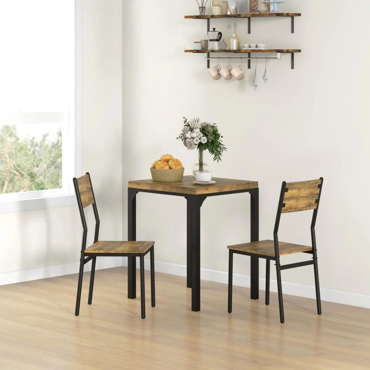 Lulila Rustic Brown 3-Piece Minimal Dining Table and Chair Set – image 4