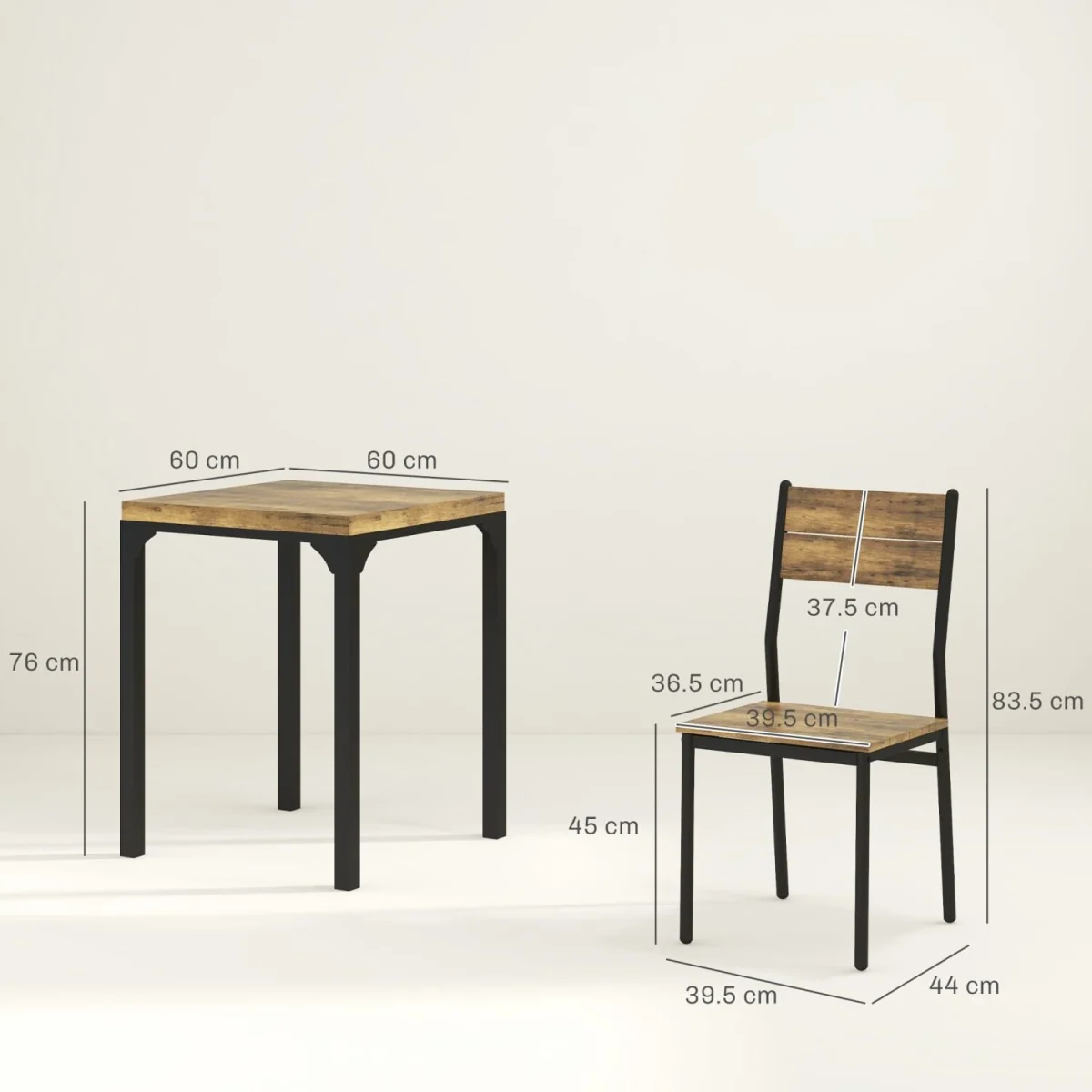 Lulila Rustic Brown 3-Piece Minimal Dining Table and Chair Set – image 5