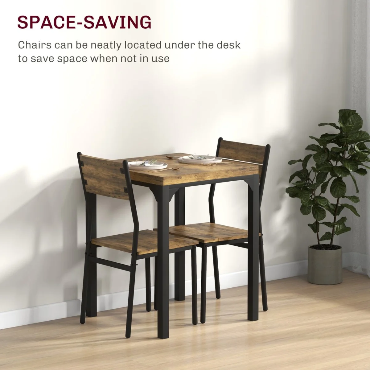 Lulila Rustic Brown 3-Piece Minimal Dining Table and Chair Set – image 6