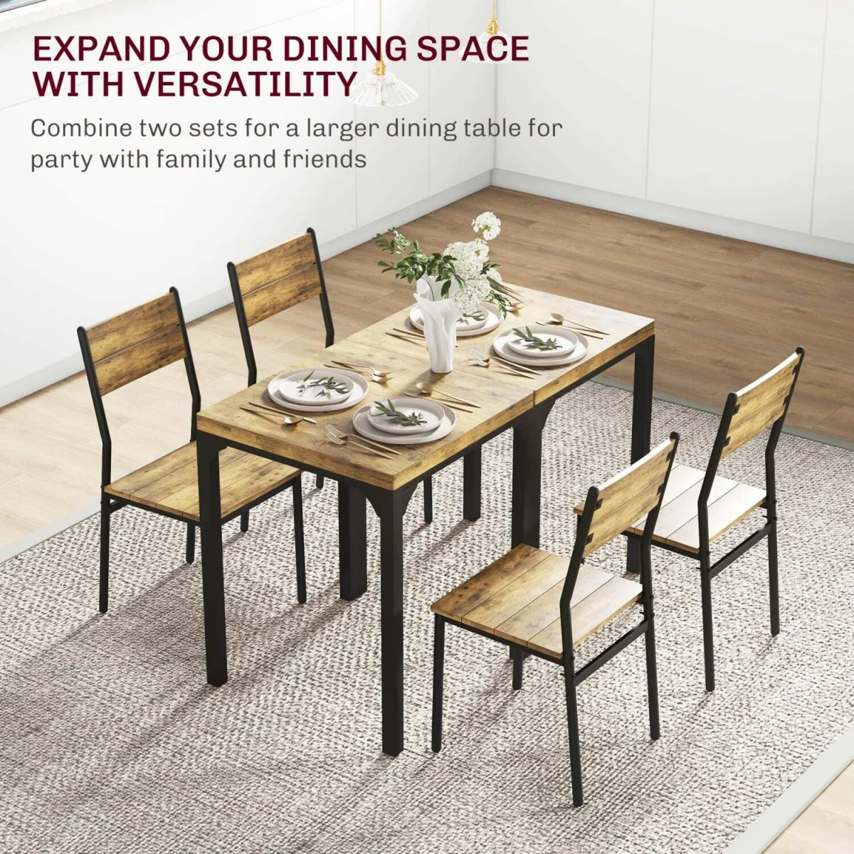 Lulila Rustic Brown 3-Piece Minimal Dining Table and Chair Set – image 9