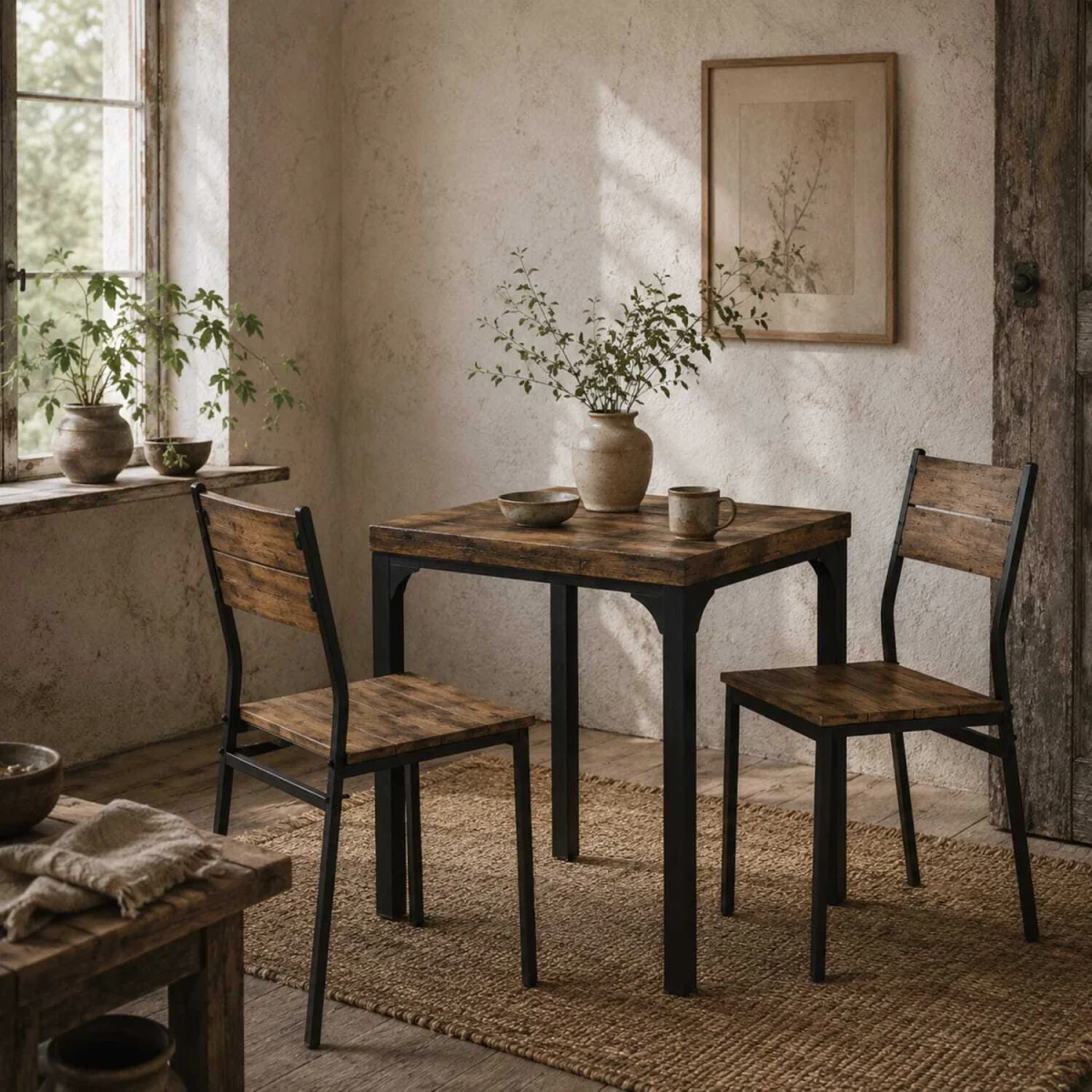 Lulila Rustic Brown 3-Piece Minimal Dining Table and Chair Set – image 1
