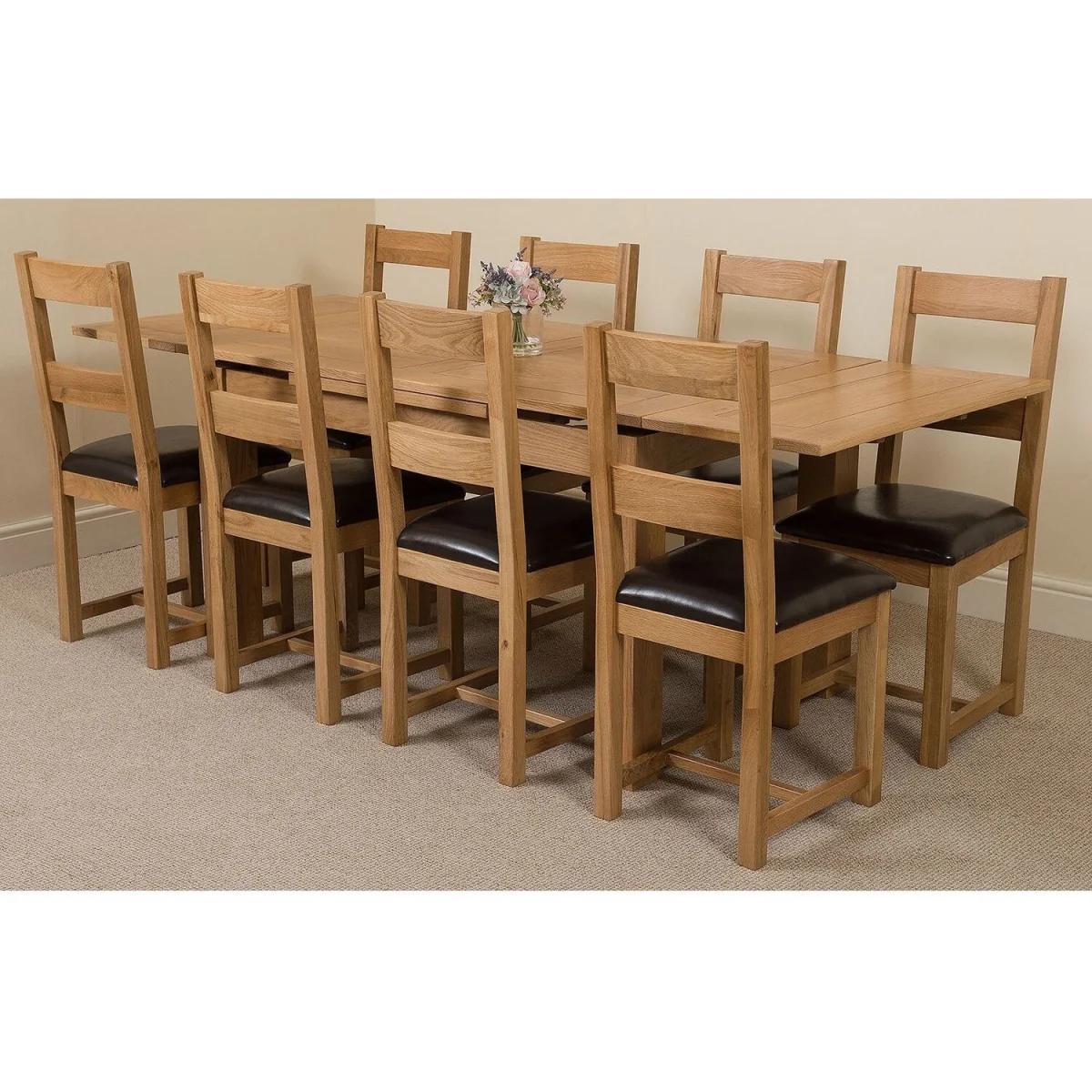 Richmond 140-220cm Oak Extending Dining Table and 8 Lincoln Chairs - Brown – image 12