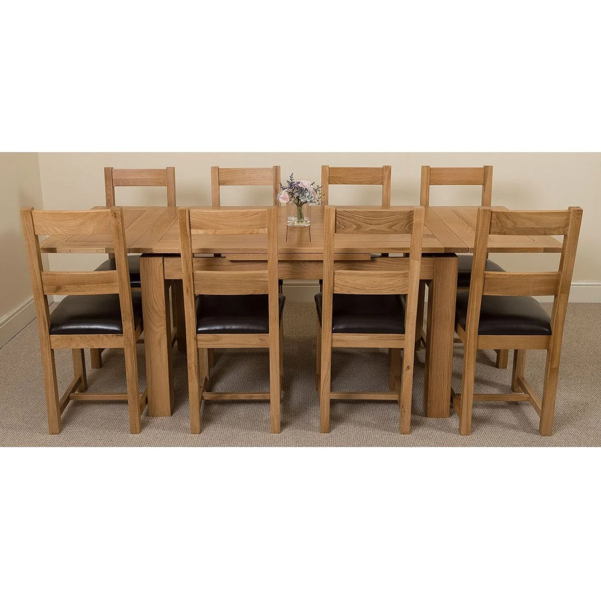 Richmond 140-220cm Oak Extending Dining Table and 8 Lincoln Chairs - Brown – image 13