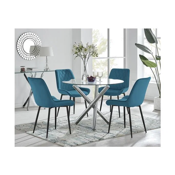 Selina Round Dining Table 4 Pesaro Black Leg Chairs - Blue