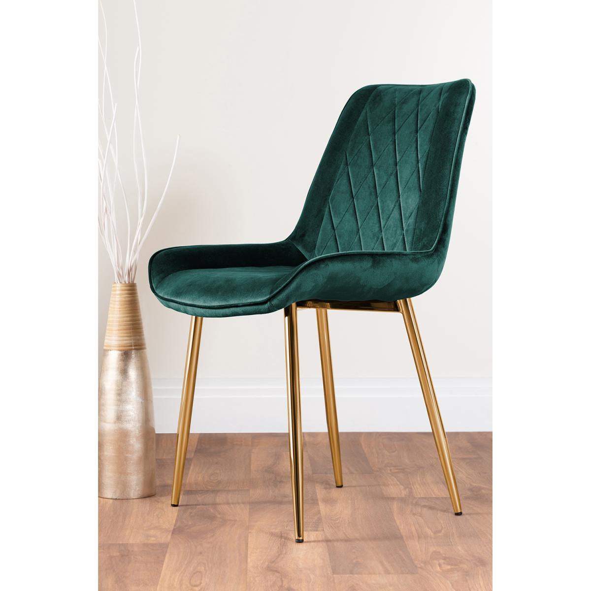 Enna White Glass Extending Dining Table With Six Pesaro Gold Leg Chairs - Green – image 2