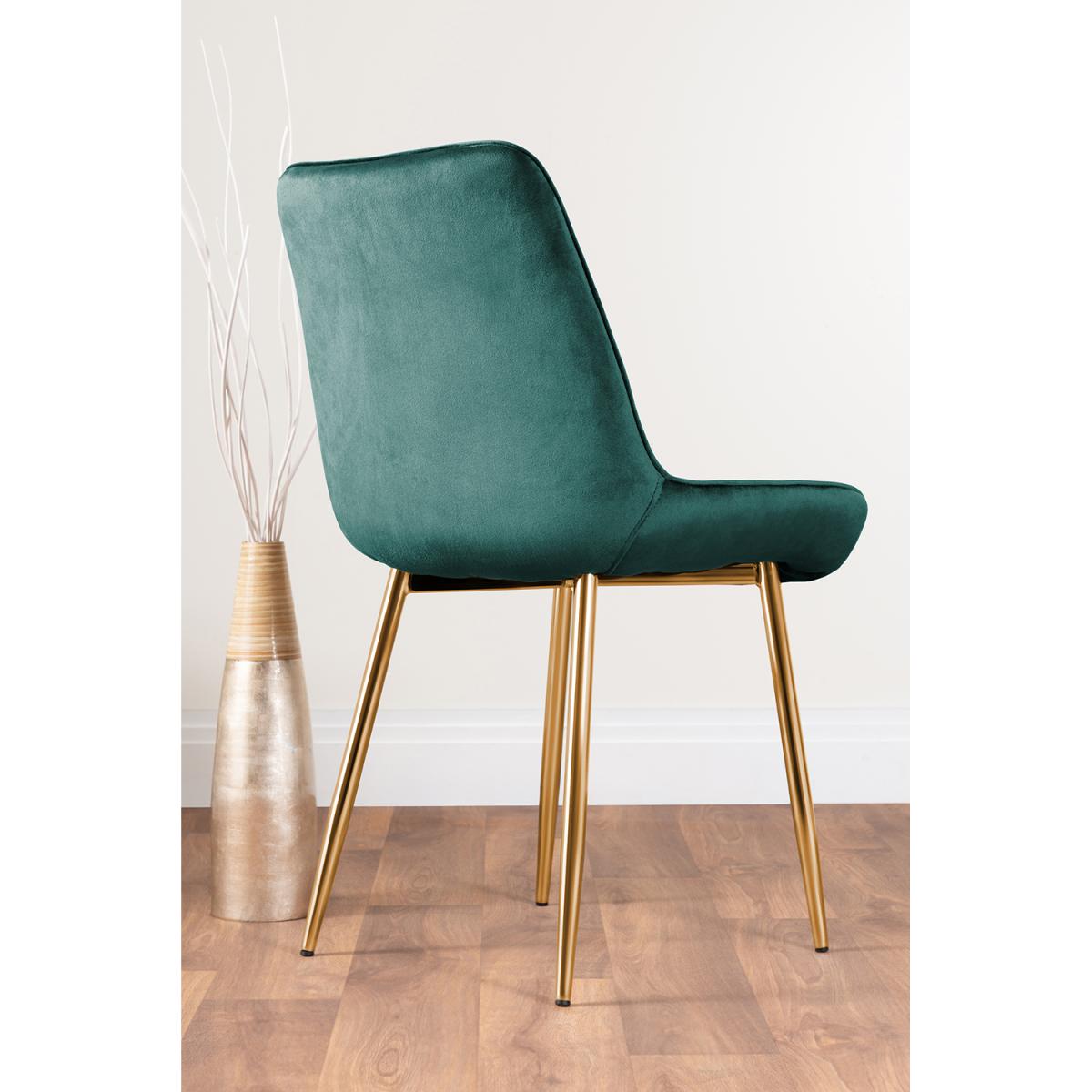 Enna White Glass Extending Dining Table With Six Pesaro Gold Leg Chairs - Green – image 4