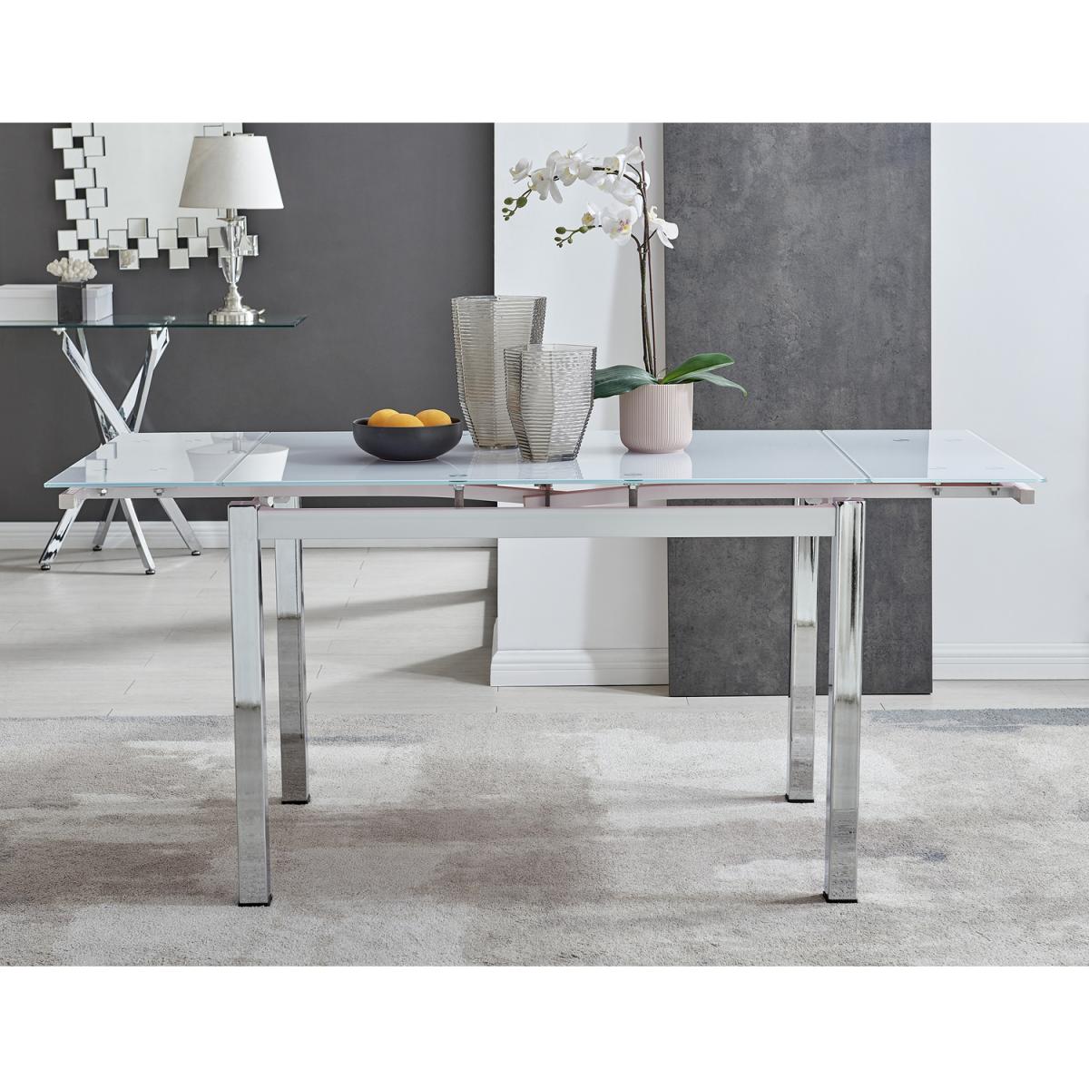 Enna White Glass Extending Dining Table With Six Pesaro Gold Leg Chairs - Green – image 9