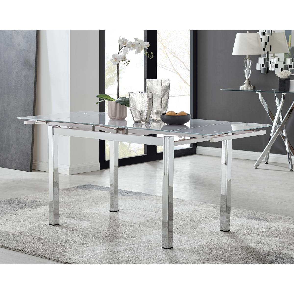 Enna White Glass Extending Dining Table With Six Pesaro Gold Leg Chairs - Green – image 10
