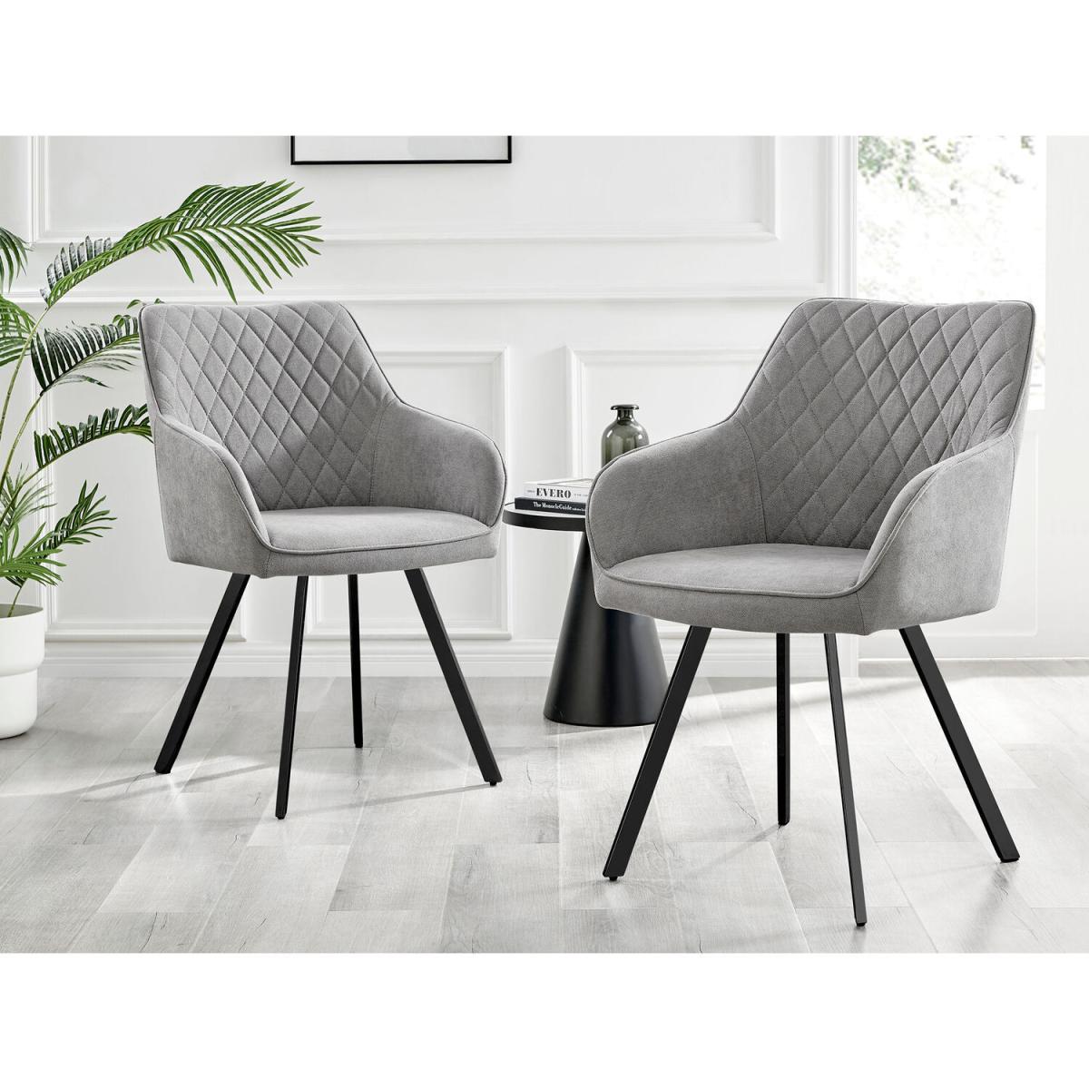 Otto Dark Walnut Solid Wood Dining Table and 6 Falun Black Leg Chairs - Light Grey – image 2
