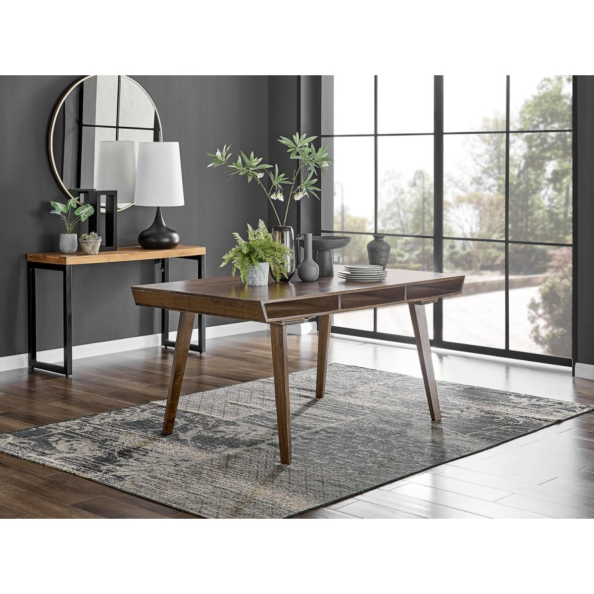 Otto Dark Walnut Solid Wood Dining Table and 6 Falun Black Leg Chairs - Light Grey – image 5
