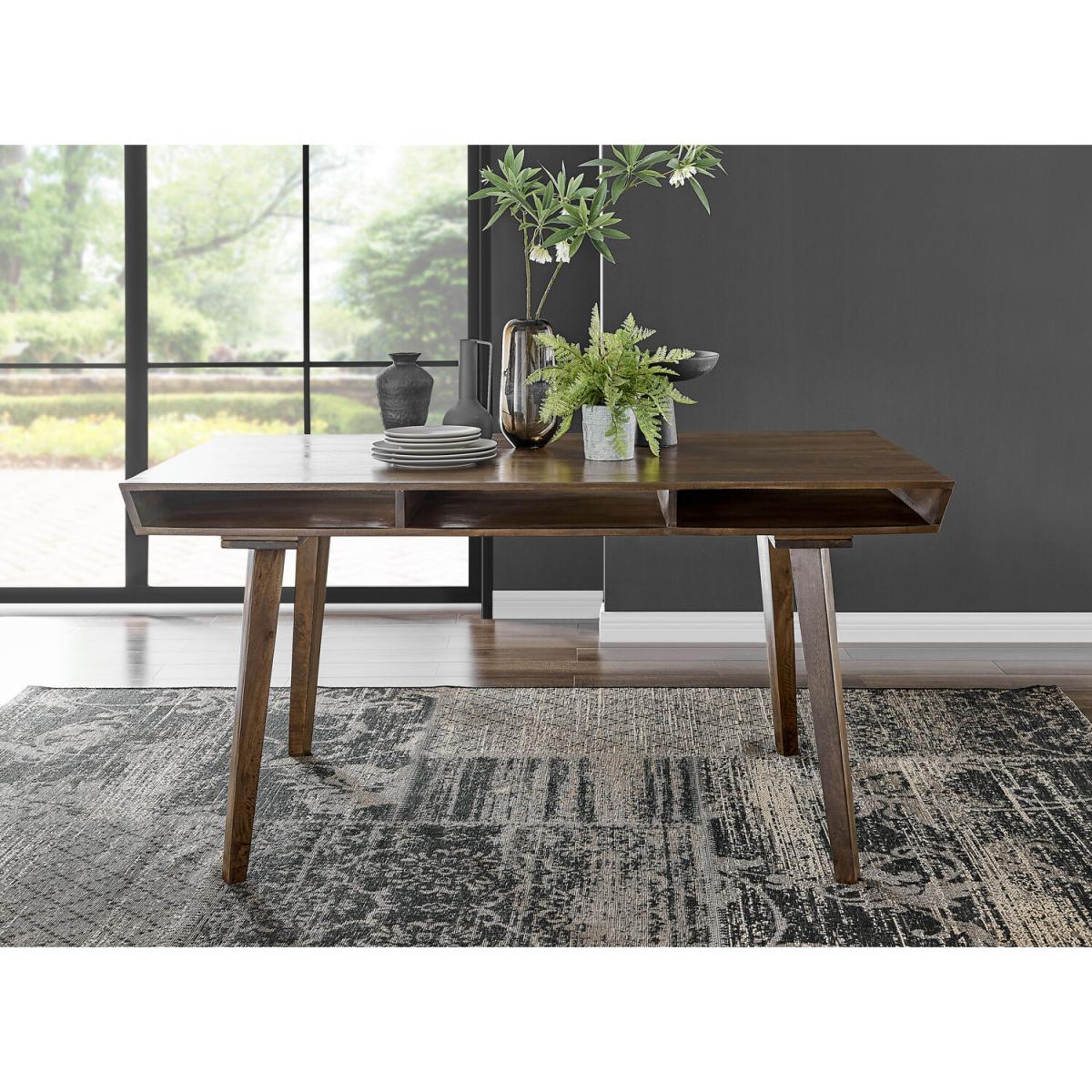 Otto Dark Walnut Solid Wood Dining Table and 6 Falun Black Leg Chairs - Light Grey – image 6