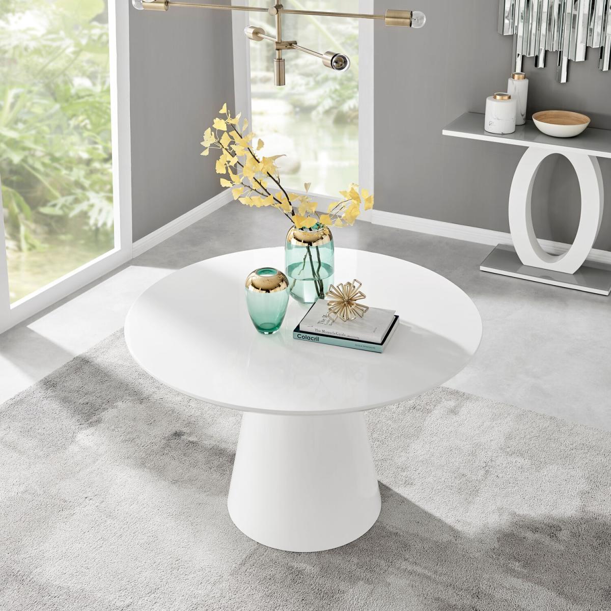 Palma White High Gloss Round Dining Table and 4 Corona Black Leg Chairs - Grey – image 11