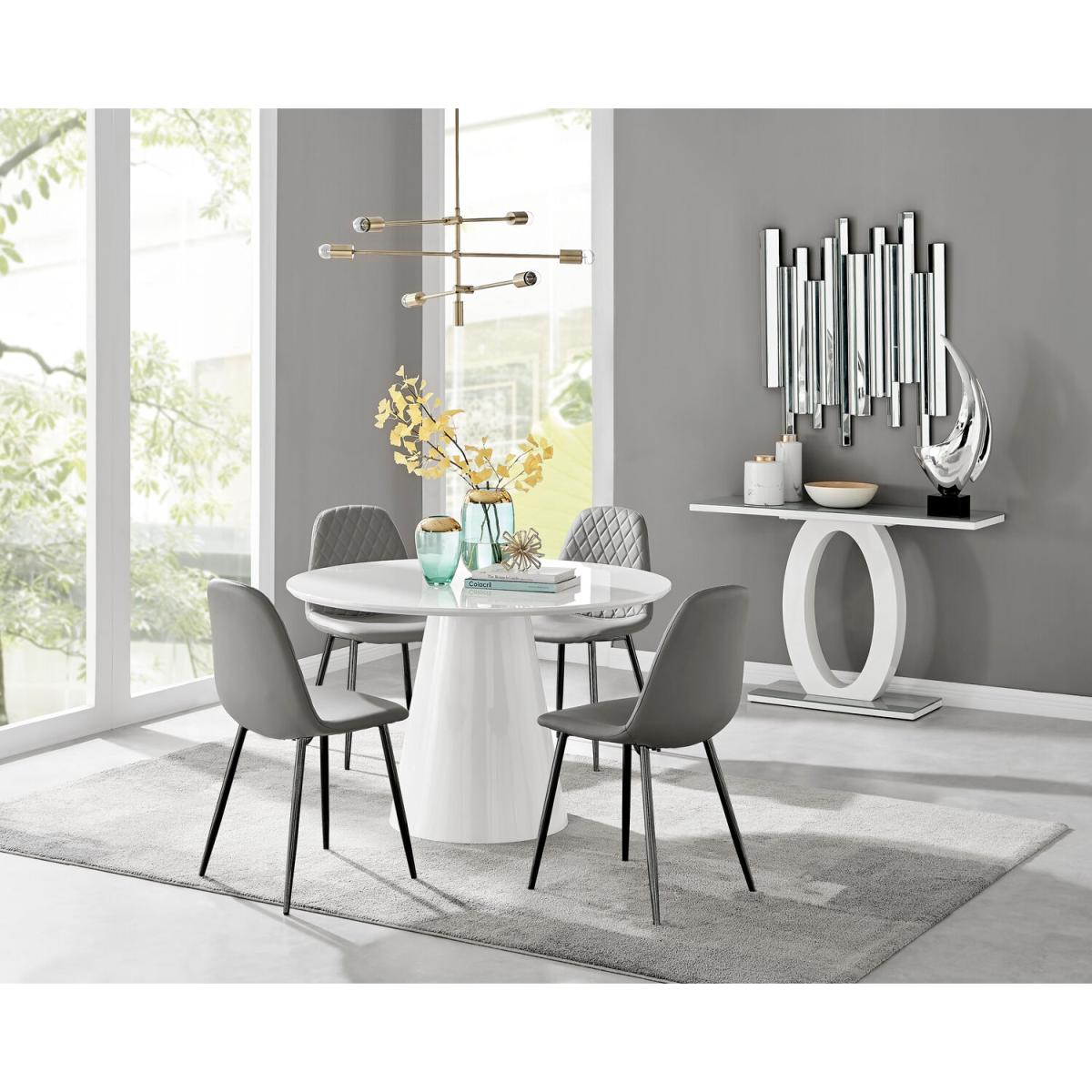 Palma White High Gloss Round Dining Table and 4 Corona Black Leg Chairs - Grey – image 14