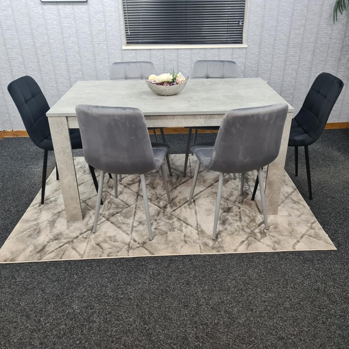 Kitchen Dining Table and 6 Grey Black Tufted Velvet Chairs - Grey
