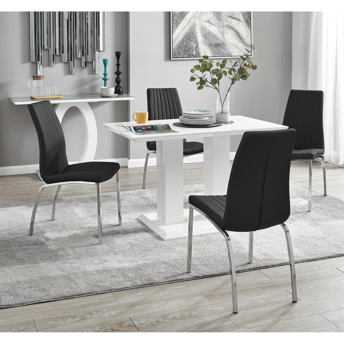 Imperia 4 Modern White High Gloss Dining Table and 4 Isco Chairs Set - Black – image 17