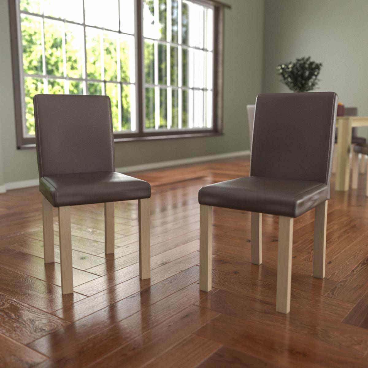 Canterbury Set Of 2 Faux Leather Dining Chairs - Brown and Oak – image 3