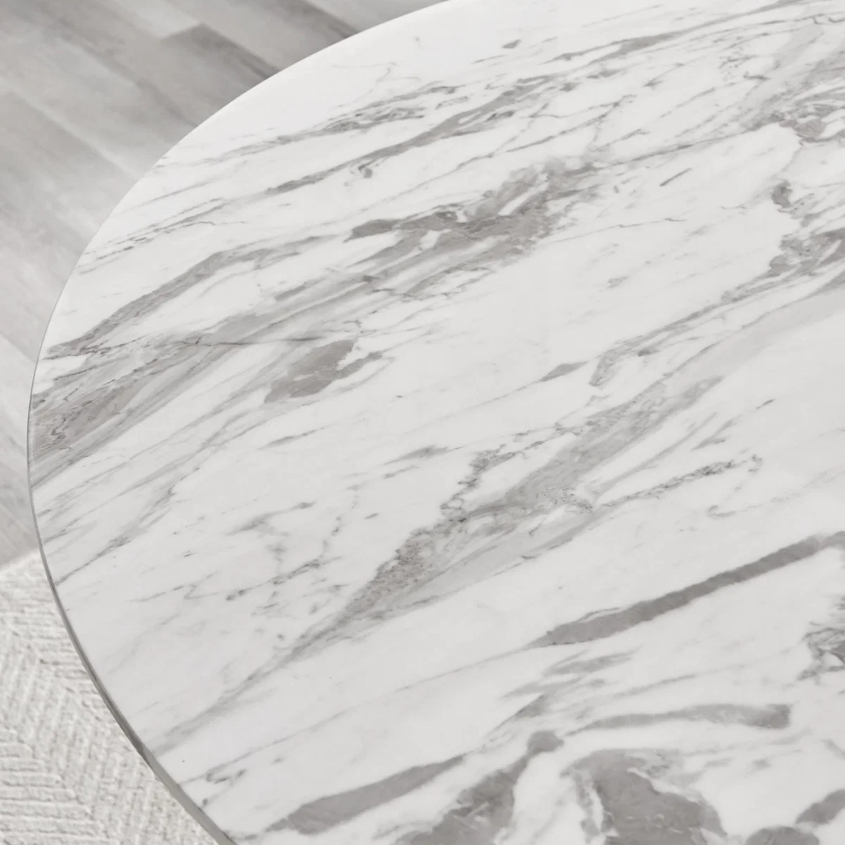 Palma White Marble Effect Round Dining Table Pesaro Black Leg Chairs - Mustard / Dining Table & 4 Chairs – image 5