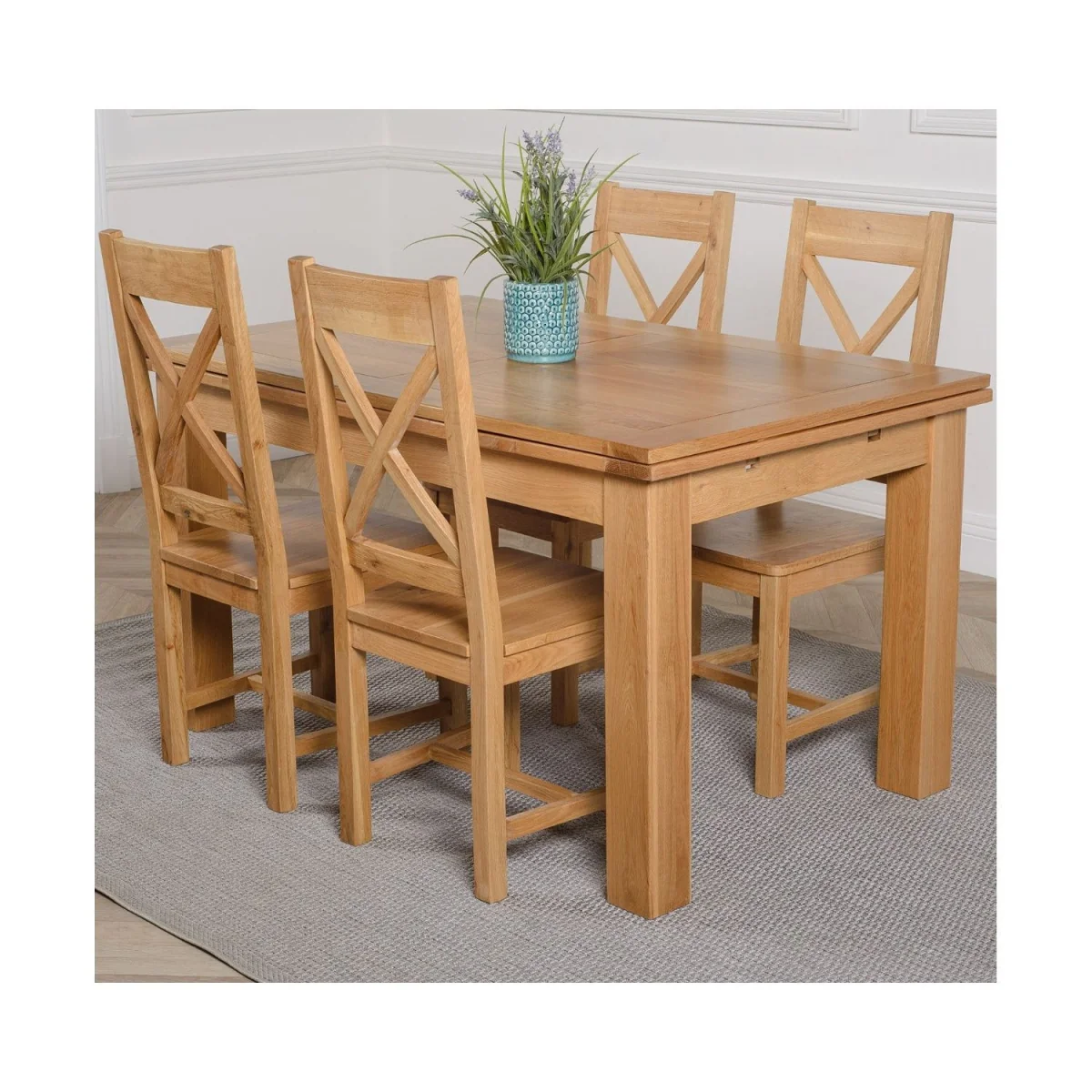 Richmond 140-220cm Oak Extending Dining Table and 4 Berkeley Chairs - Brown – image 12