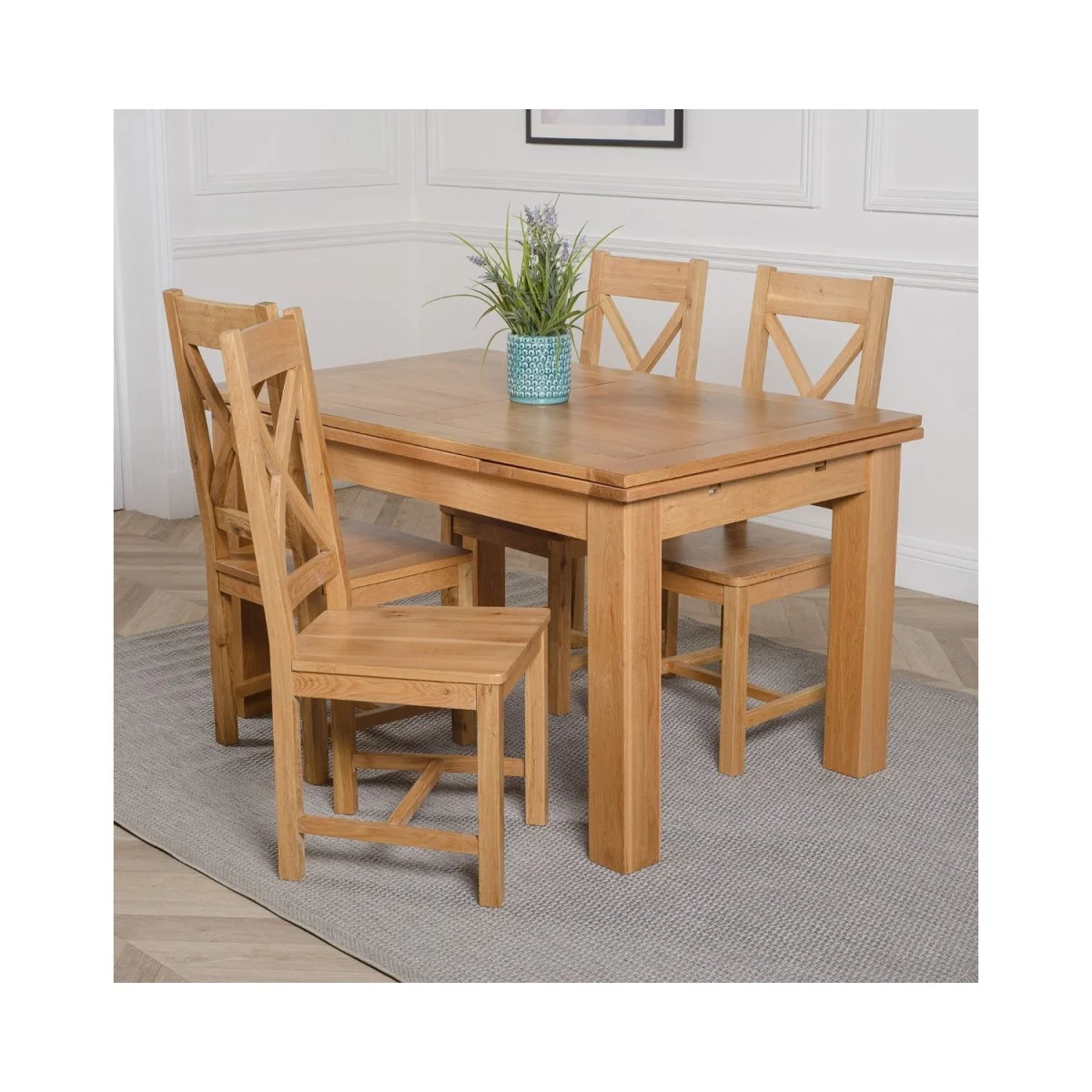 Richmond 140-220cm Oak Extending Dining Table and 4 Berkeley Chairs - Brown – image 14