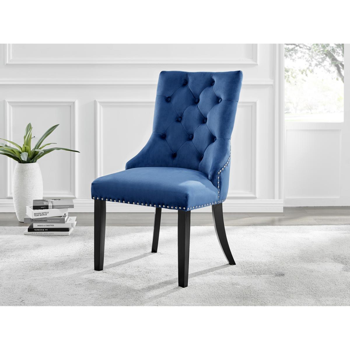 Athens Beige Stone Dining Table and 6 Belgravia Black Leg Chairs - Blue – image 2