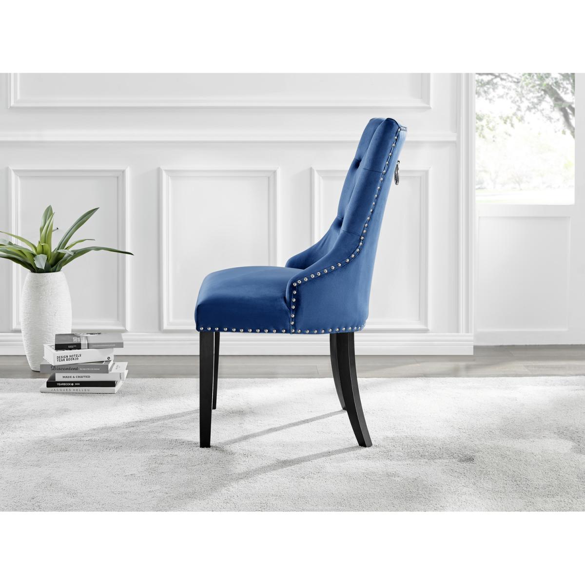 Athens Beige Stone Dining Table and 6 Belgravia Black Leg Chairs - Blue – image 7