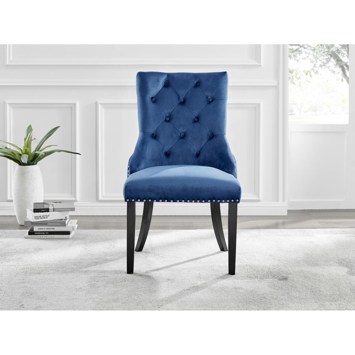 Athens Beige Stone Dining Table and 6 Belgravia Black Leg Chairs - Blue – image 8
