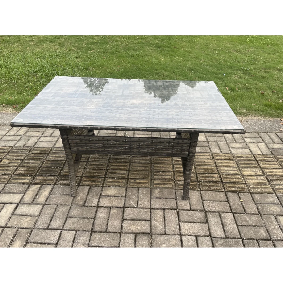 Fimous 5-Seat Reclining Rattan Dining Set with 2 Side Tables, Dark Grey Mixed - Dark Grey Mixed – image 2