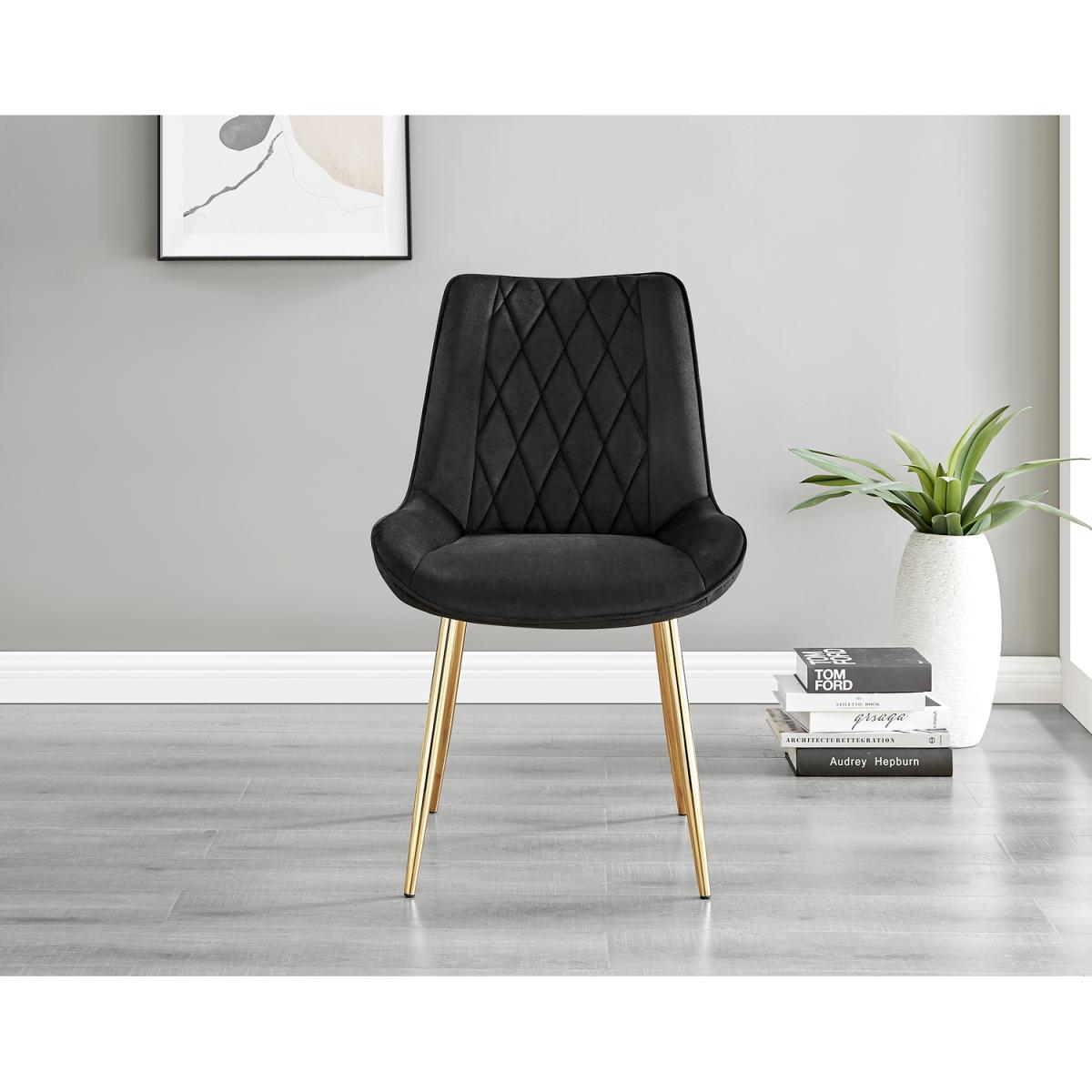 Anders Honey Solid Wood Dining Table 6 Pesaro Gold Leg Chairs - Black – image 5