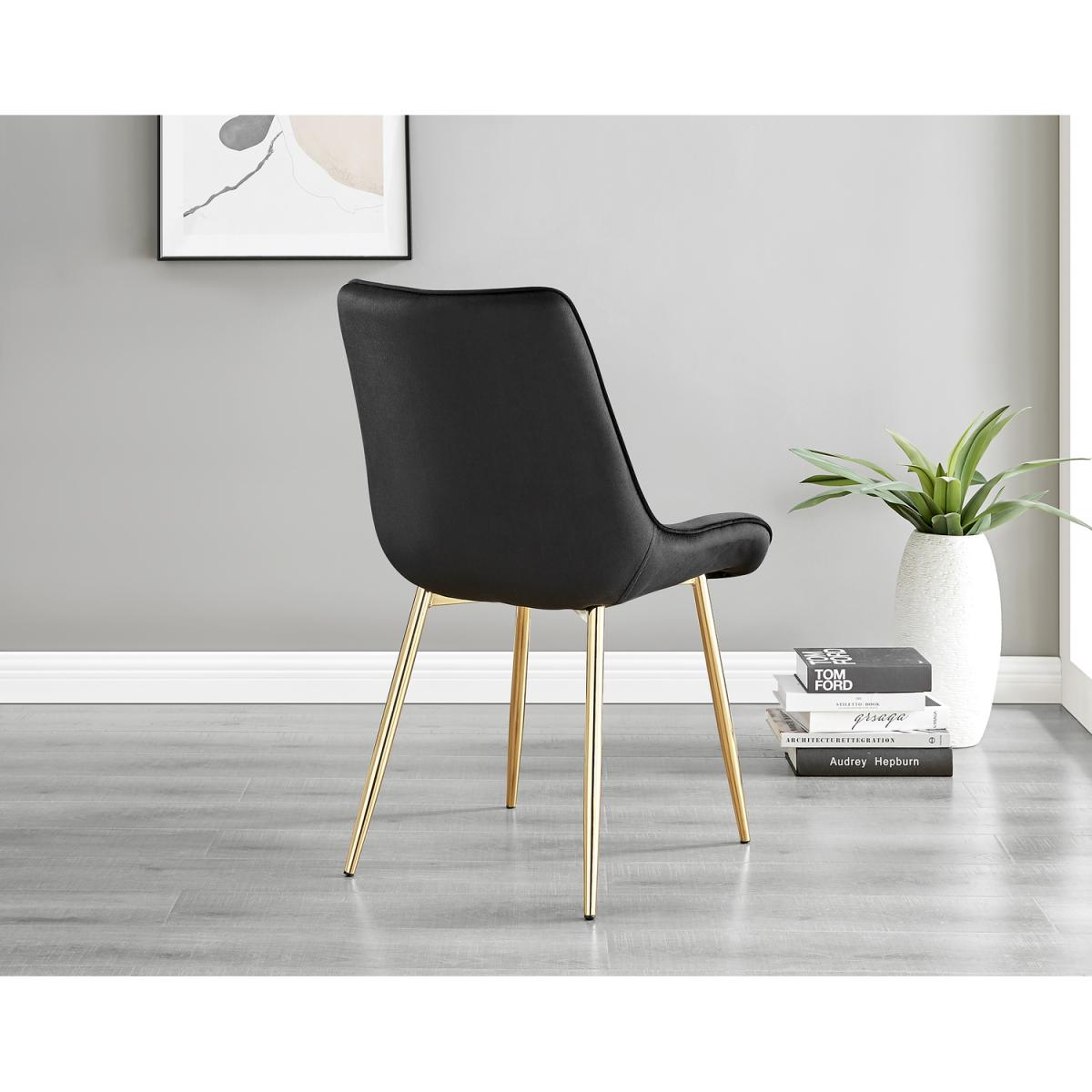 Anders Honey Solid Wood Dining Table 6 Pesaro Gold Leg Chairs - Black – image 6