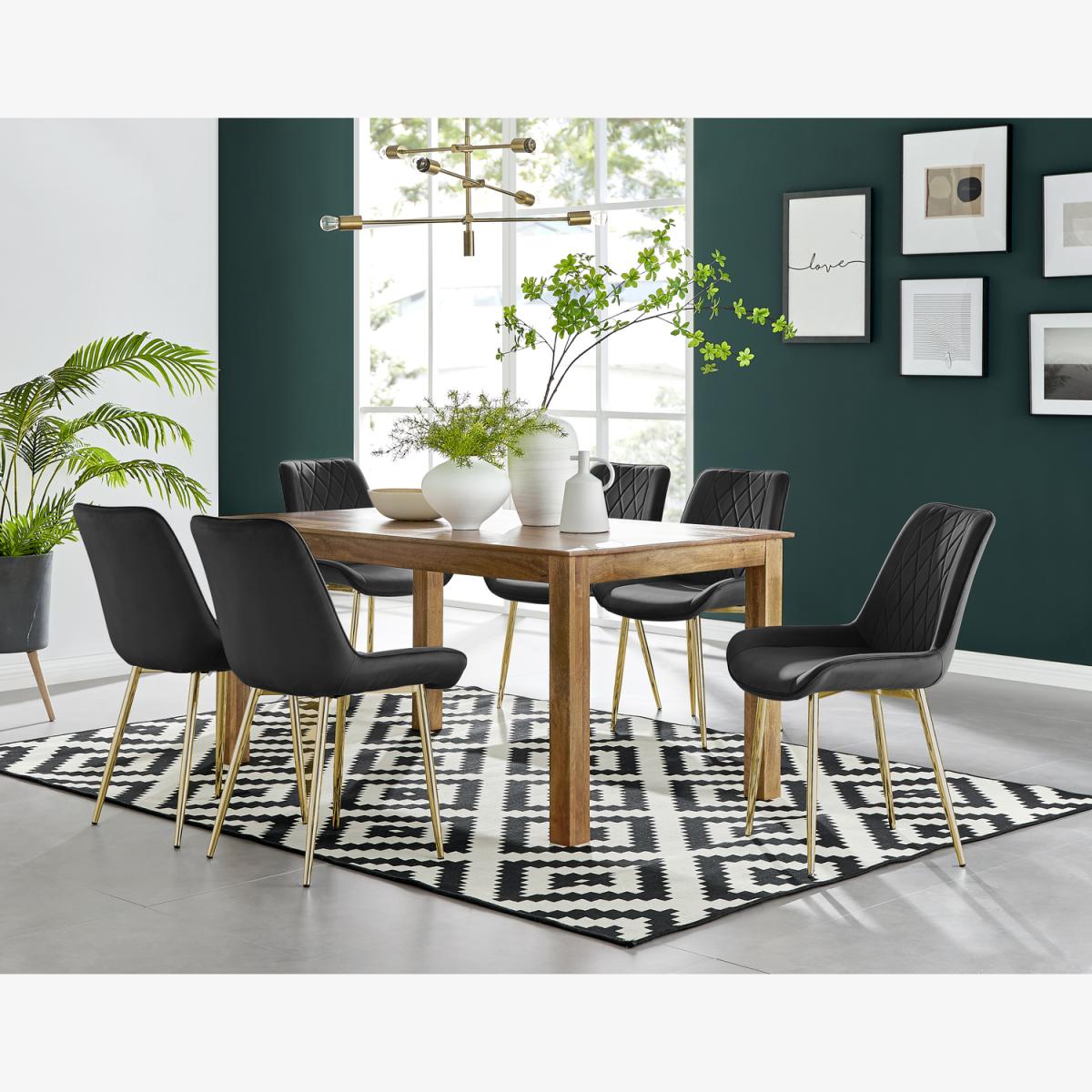 Anders Honey Solid Wood Dining Table 6 Pesaro Gold Leg Chairs - Black – image 1