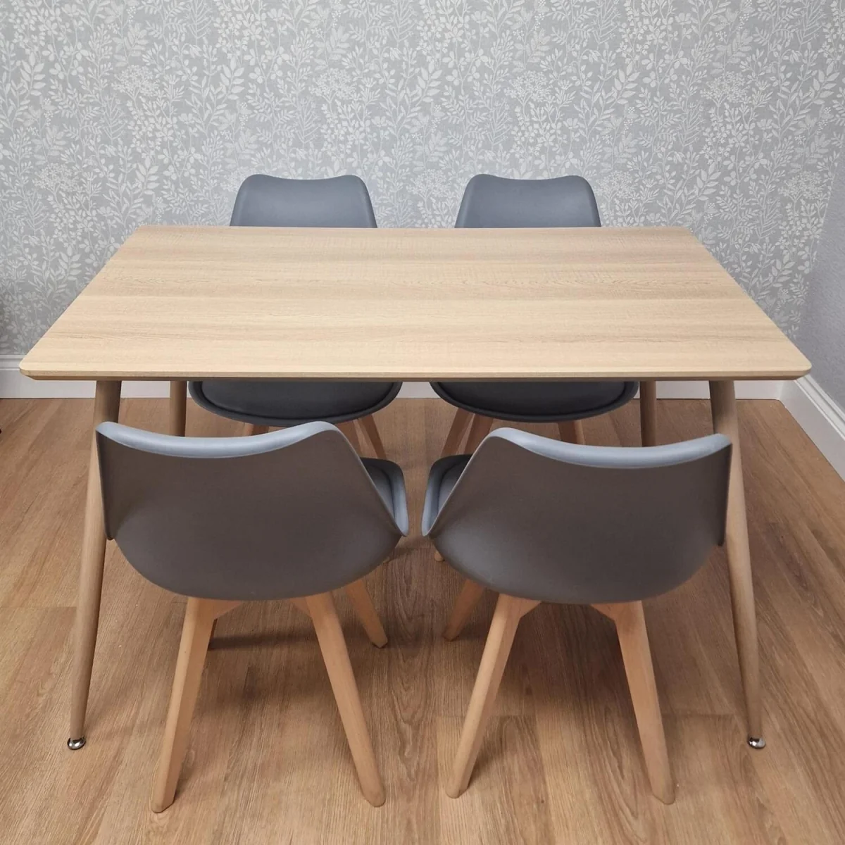 Modern Rectangle Wood Effect Dining Table Set With 4 Grey Plastic Chairs Dining Room Furniture - Brown – image 5