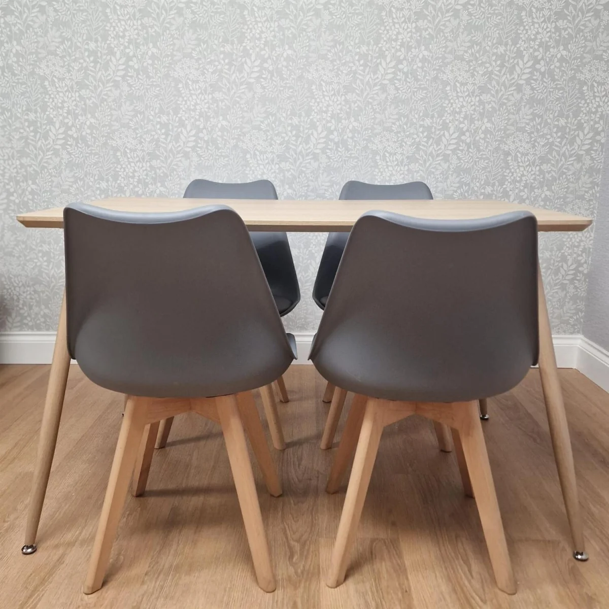 Modern Rectangle Wood Effect Dining Table Set With 4 Grey Plastic Chairs Dining Room Furniture - Brown – image 6