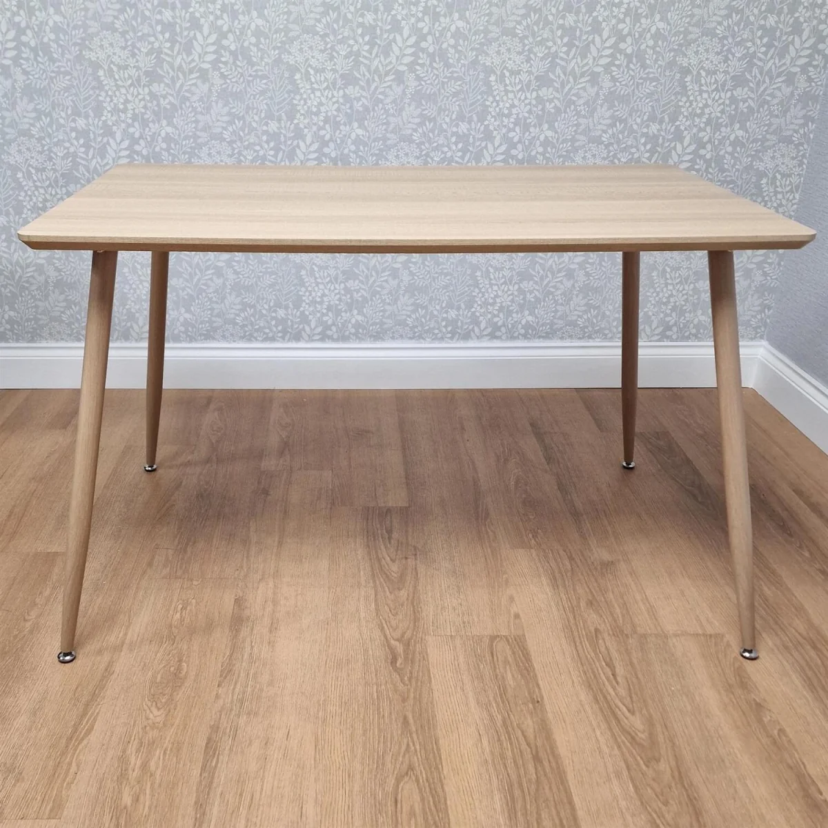 Modern Rectangle Wood Effect Dining Table Set With 4 Grey Plastic Chairs Dining Room Furniture - Brown – image 7