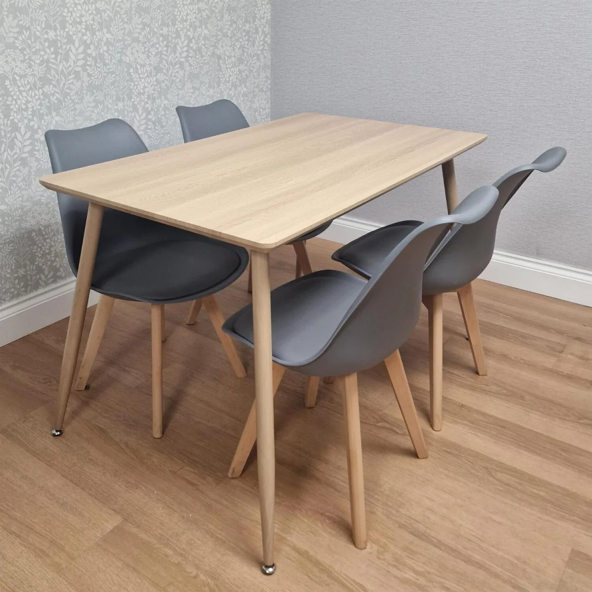 Modern Rectangle Wood Effect Dining Table Set With 4 Grey Plastic Chairs Dining Room Furniture - Brown – image 1