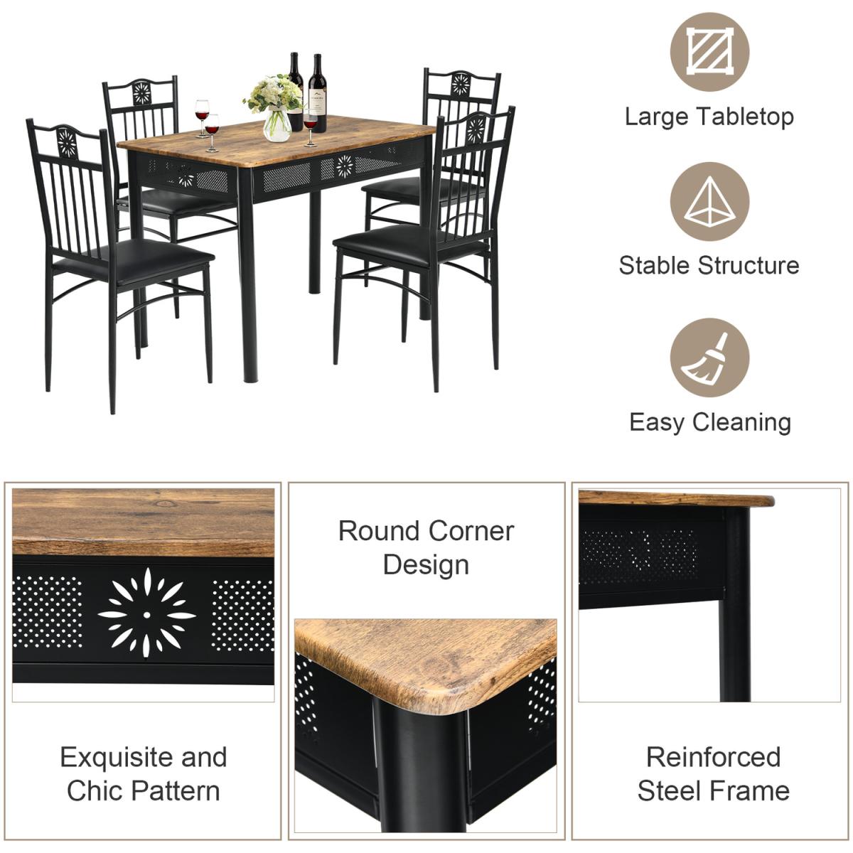 Costway 5 PCS Dining Table Chairs Set Modern Kitchen Set - Black – image 5