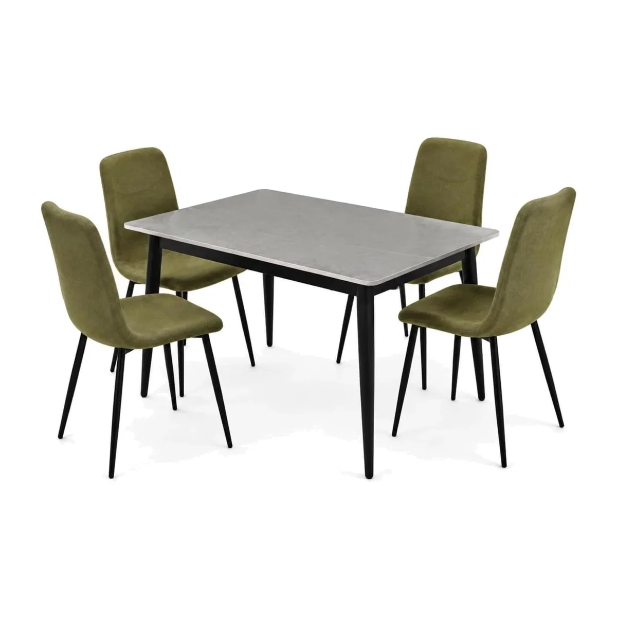Modern 5 Piece Dining Set - Stone Colour Table with 4 Olive Green Chairs - Green