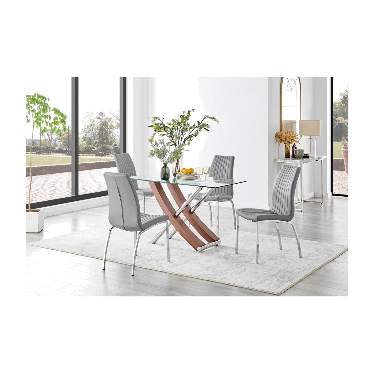 Mayfair Glass and Brown Wood Effect Dining Table and 4 Isco Chairs - Grey