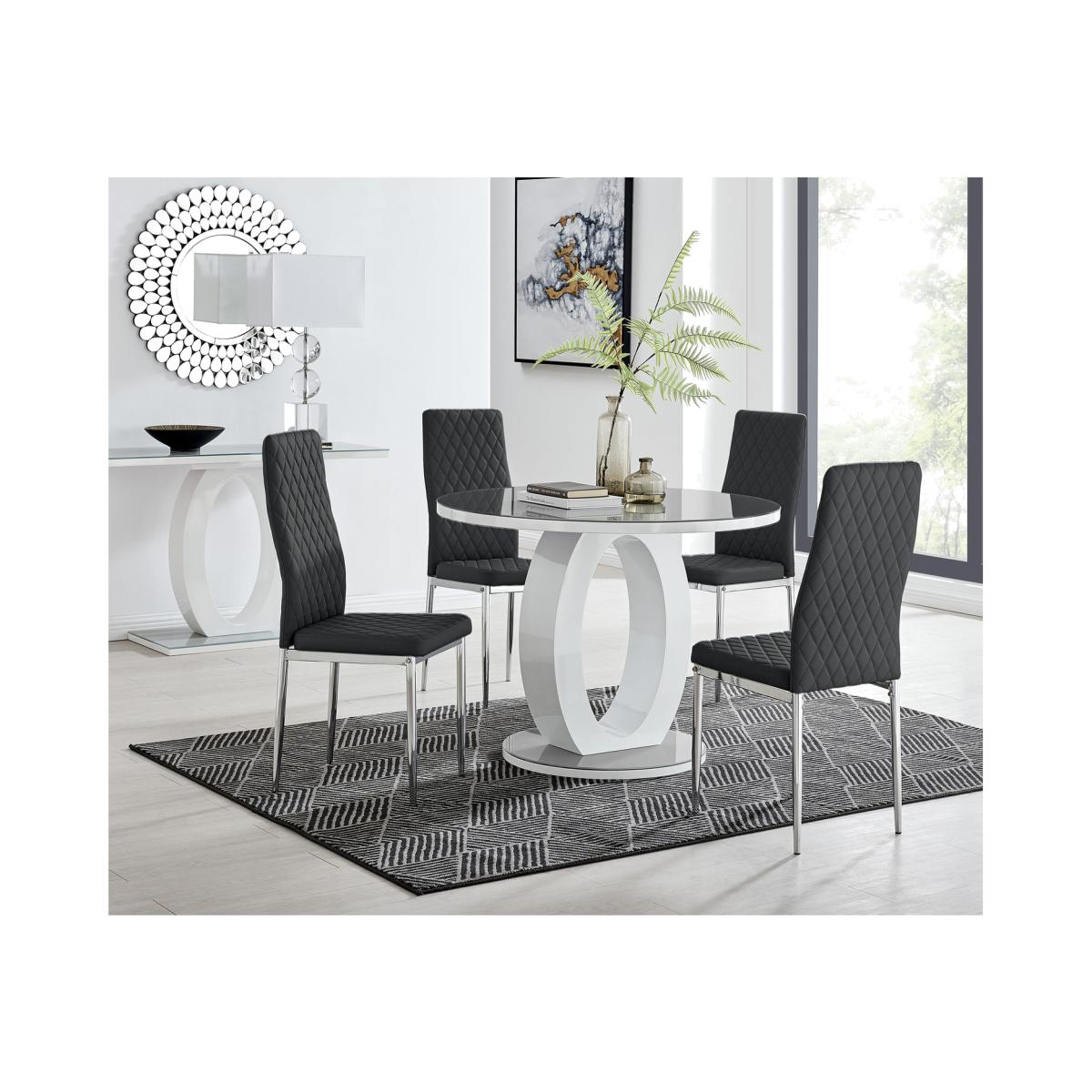 Giovani Grey White High Gloss 100cm Round Dining Table And 4 Milan Chairs Set - Black – image 1