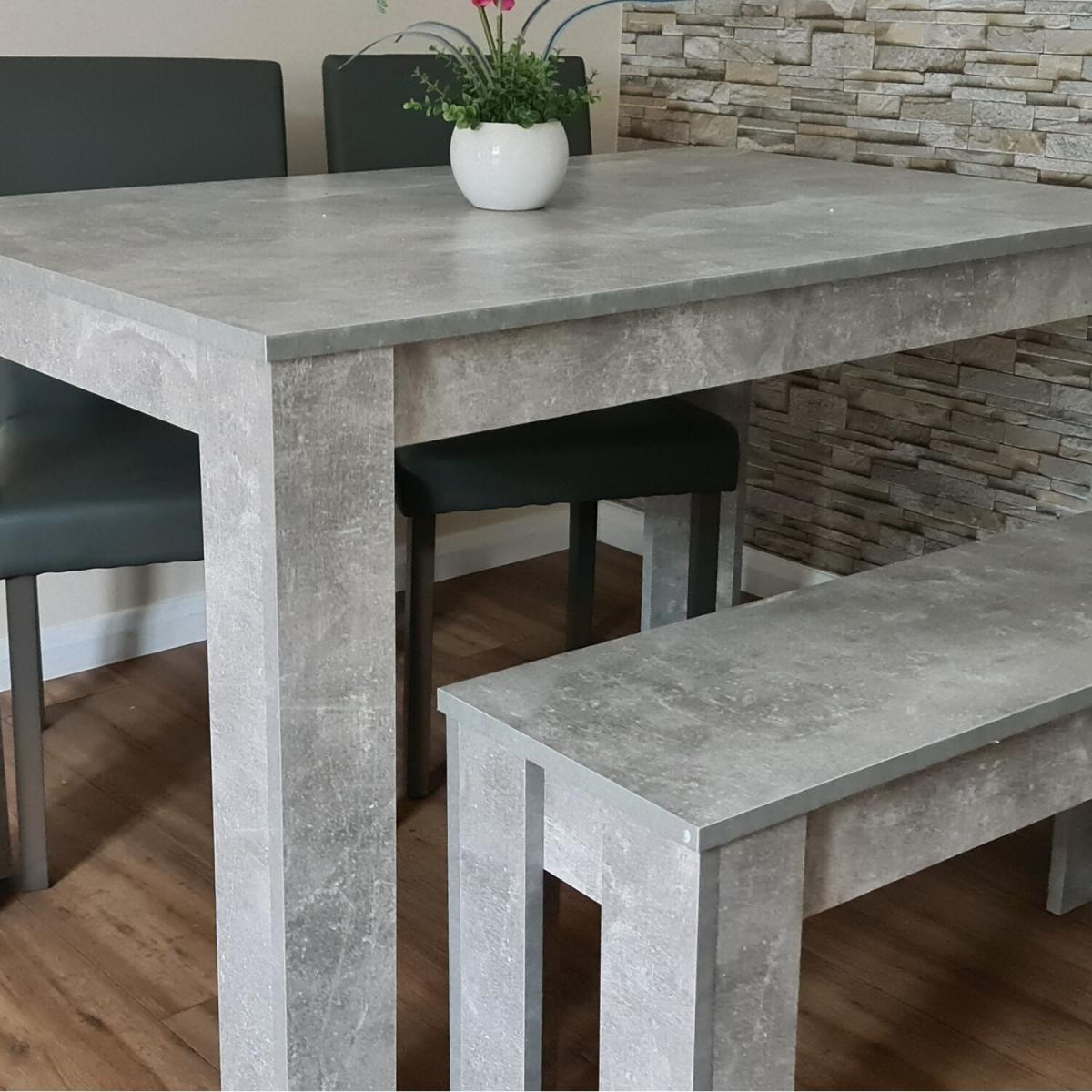 Stone Grey Dining Table With 2 Grey Wood Chairs and Bench - Stone Grey – image 2