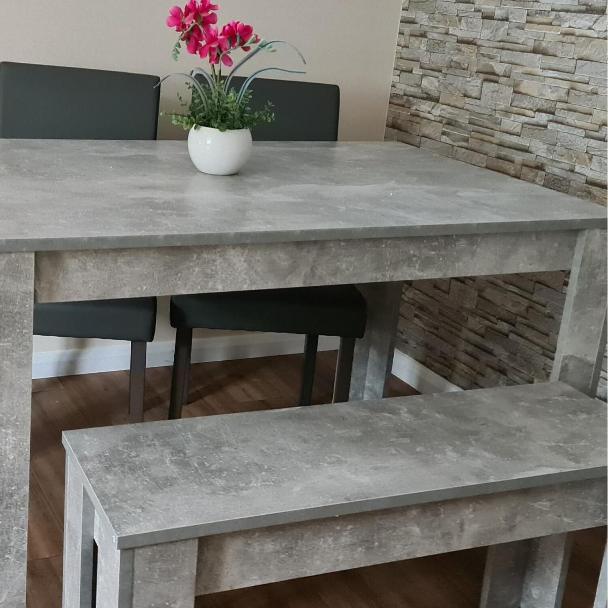 Stone Grey Dining Table With 2 Grey Wood Chairs and Bench - Stone Grey – image 5