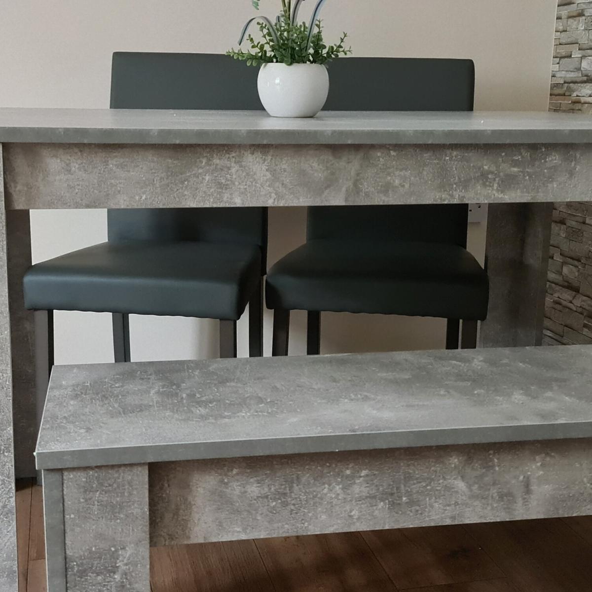 Stone Grey Dining Table With 2 Grey Wood Chairs and Bench - Stone Grey – image 7