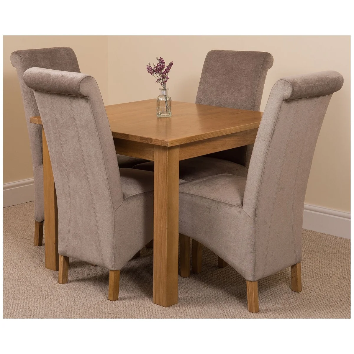 Oslo 90 x 90 cm Oak Small Dining Table and 4 Montana Fabric Chairs - Beige – image 16